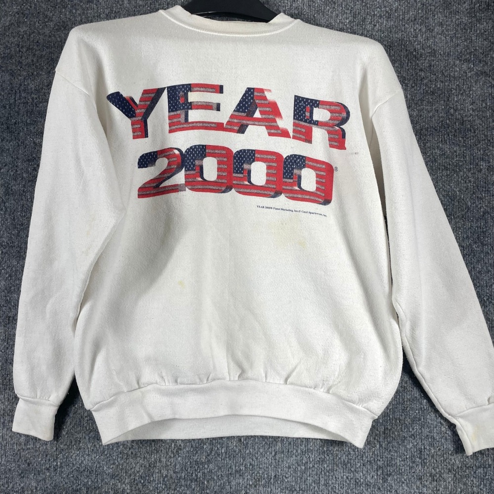 VTG Coed Sportswear Sweatshirt Adult Medium White Year 2000 USA Flag Y2K Retro